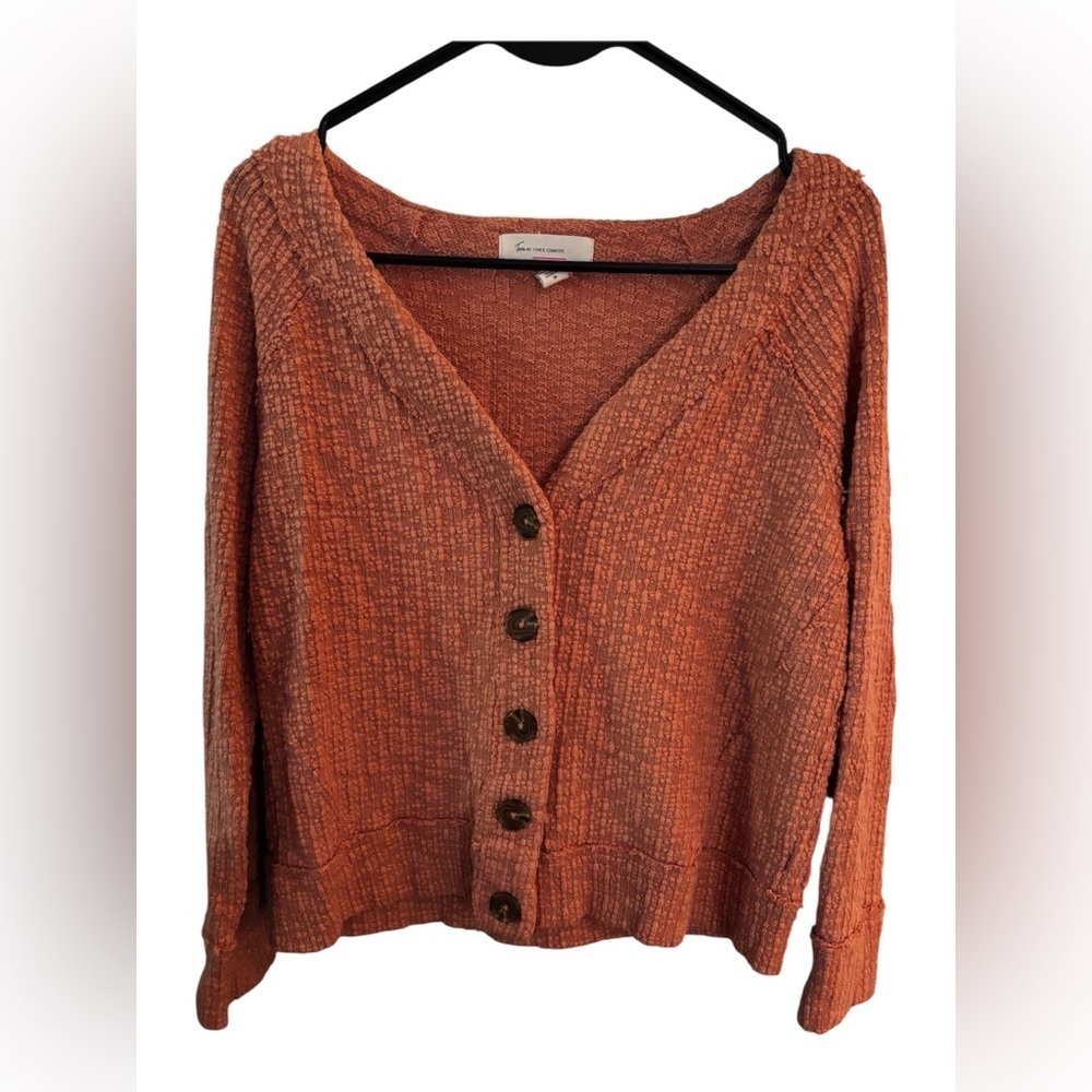 TWO BY VINCE CAMUTO Peach Orange Textured Button Cotton Cardigan Sweater Size M